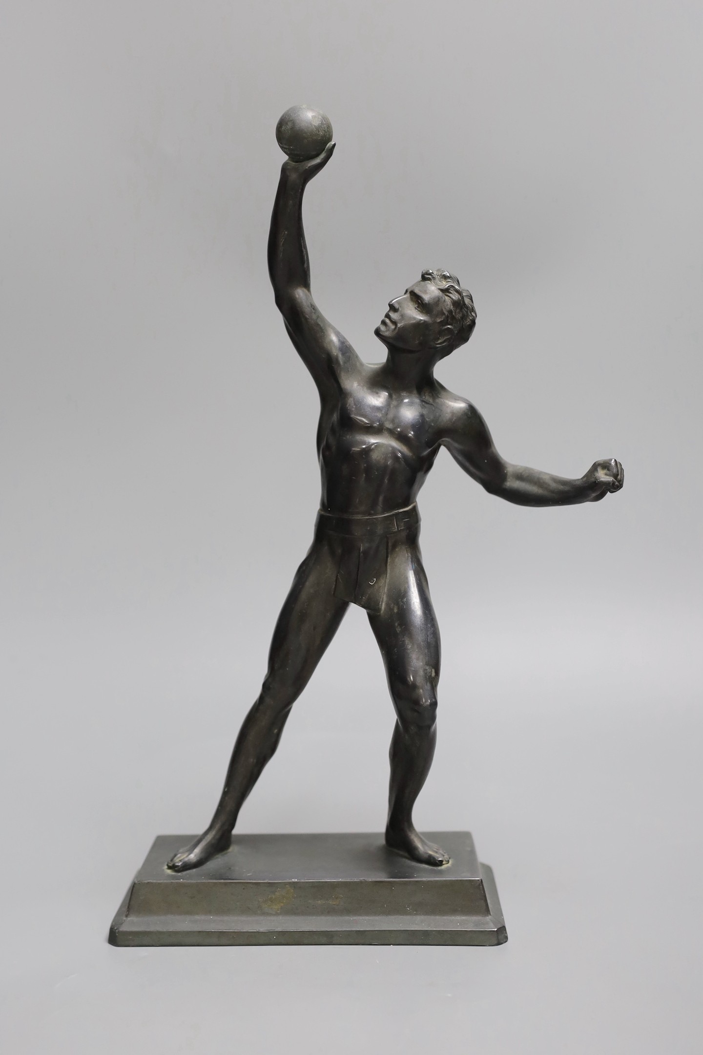 A cast spelter model of a Greek Olympian, 34cm